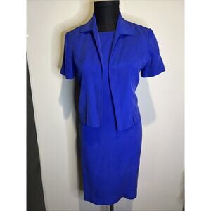 Patrick Colllection Silk Blue Dress & Jacket Sz 6 Short Sleeve Professional,